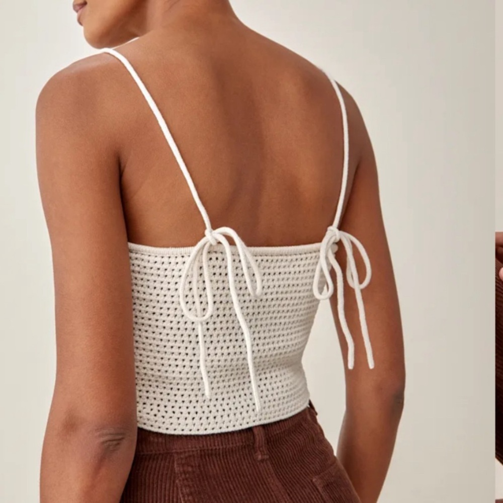 NWT reformation Rosia Open Knit Tank - White Crochet Knit Women's Top - Picture 3 of 6
